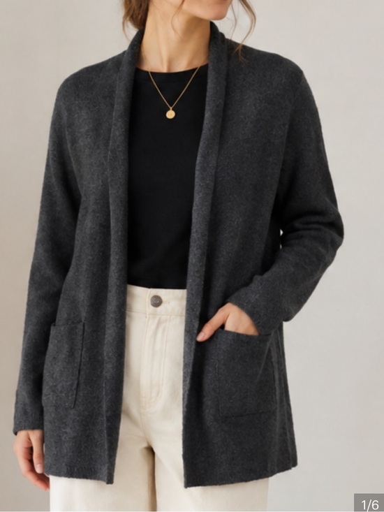 Eileen Fisher Sweaters - Eileen Fisher Boiled Wool Charcoal Open-Front Women's Cardigan Sweater Medium